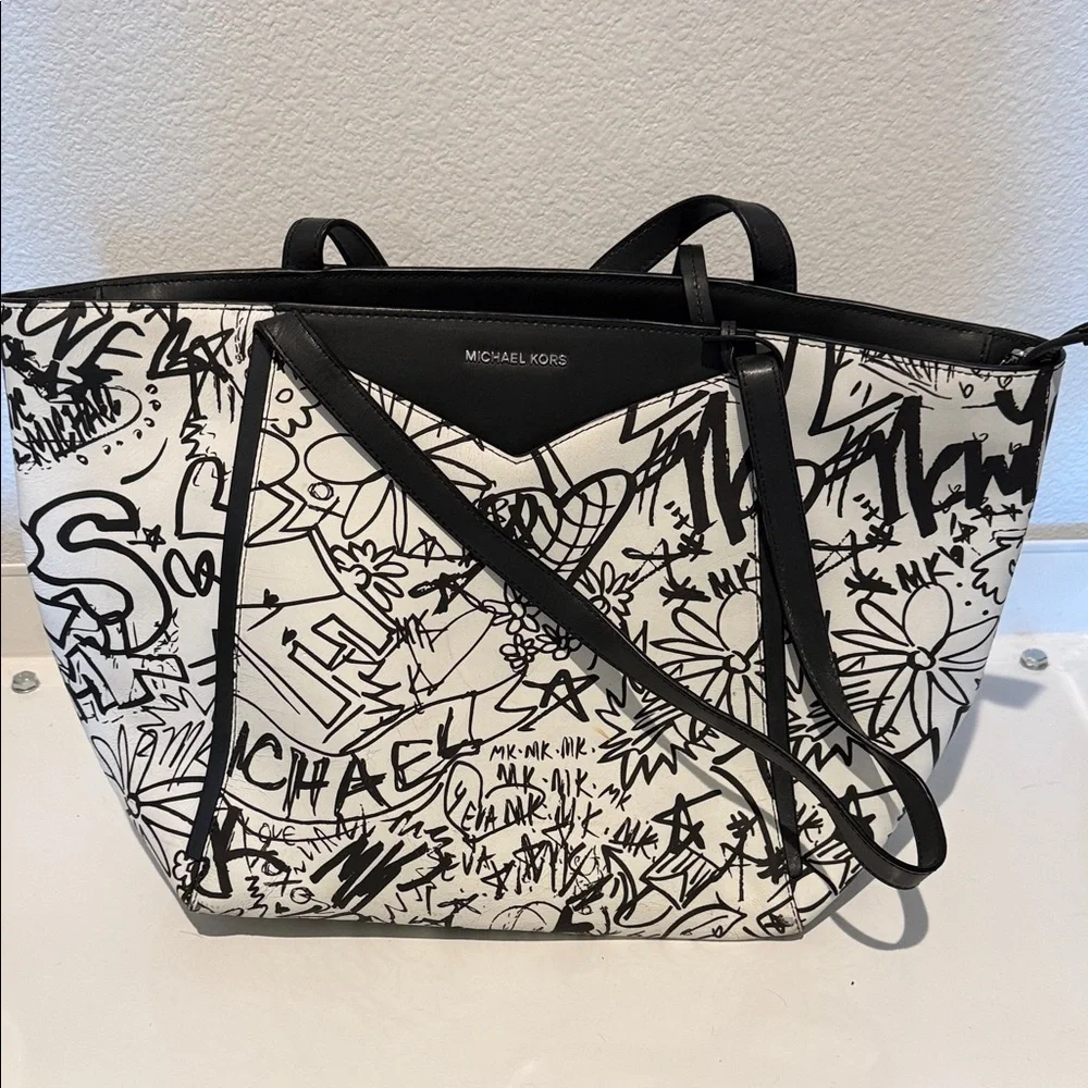 Michael Kors Black & White Graffiti Print Tote